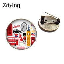 ZDYING Vintage London Bus Badge Metal Brooch Bus Pattern Glass Cabochon Dome Brooches Pins For Bag Clothes Hat Accessories BU005 2024 - buy cheap