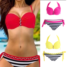 Conjunto de Bikini para mujer, bañador Sexy, traje de baño a cuadros con Push-Up, ropa de playa de verano 2024 - compra barato