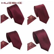 Huishi 6cm e 8cm cor sólida vinho moda masculina estreito à prova djacquágua vinho gravata jacquard tecido negócio casamento gravata para homem 2024 - compre barato