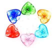 Муранское стекло ручной работы Qianbei, разноцветный кулон в форме цветка и сердца, подвеска для ожерелья, оптовая продажа, 6 шт. 2024 - купить недорого
