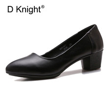 Sapato de couro natural preto, salto grosso 4cm quadrado elegante escritório plus size 35-41 2024 - compre barato