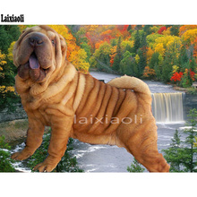 Pintura de diamante 5D DIY de perro bonito, kits de punto de cruz de mascota Shar Pei, mosaico de bordado de diamante, decoración del hogar, imagen 3d de diamantes de imitación 2024 - compra barato