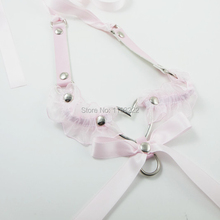 Collar de lazo de encaje hecho a mano de Lolita Harajuku Kawaii, con volantes, corazón grande, Collar de satén de amor, de piel 2024 - compra barato