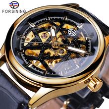 Forsining-Reloj de pulsera con esfera de dorado Negro para hombre, accesorio masculino de pulsera con diseño Retro, con diseño de manos luminosas, marca de lujo 2024 - compra barato
