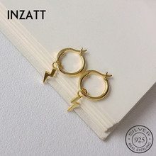 Серьги-кольца INZATT, из серебра 925 пробы с геометрическим узором, золотого цвета 2024 - купить недорого