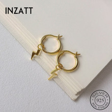 INZATT-Pendientes de aro plata de primera ley diseño rayo para mujer, aretes pequeños, aros con colgante, plata esterlina 925, diseño geométrico, relámpago, hipérbola, color dorado 2024 - compra barato