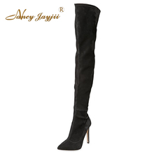 NancyJayji, botas de invierno de gamuza negra para mujer, botas de tacón alto sobre la rodilla, zapatos para mujer, zapatos, botas de talla grande para mujer 4-16 2024 - compra barato