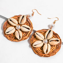 Bohemia Straw Rattan Knit Shell Drop Dangle Earrings For Women Circular Big Statement Pendant Earrings Jewelry Gift ER19706 2024 - buy cheap