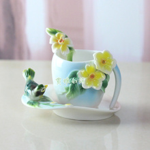 Новое поступление птиц и цветов; Кофе чашки с ложкой молоко завтрак чашка с блюдцем 3D костяного фарфора Керамика посуда лучшим любовникам подарок 2024 - купить недорого
