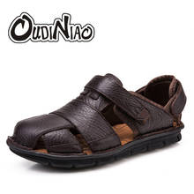 OUDINIAO Mens Shoes Genuine Cow Leather Men Sandals Hook Loop Summer Men's Shoes Beach Large Sizes Gladiator Sandals Men 2024 - buy cheap