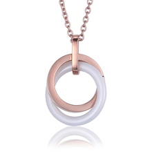 Ceramic Double Circle Necklace Rose Gold Stainless Steel Ceramic Necklaces Black&White Ceramic Round Pendant Necklaces For Women 2024 - buy cheap