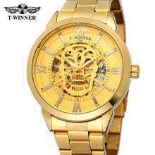 Relógio mecânico vintage dourado, relógio de pulso masculino de alta qualidade em aço inoxidável, presente para envio 2024 - compre barato