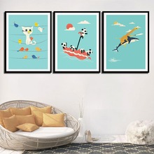 Cartoon Animal Cat Bird Fish Cool Canvas Prints Painting Home Decor Art Nordic Simple Posters Wall Pictures For Room Unframed 2024 - buy cheap