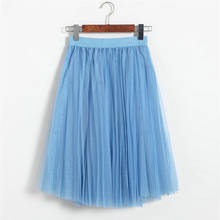 skirts 2018 Spring Summer Elastic High Waist 4 Layer Voile Tulle Skirts Womens Pleated Midi Tutu Skirt Jupe Femme ZY3253 2024 - buy cheap