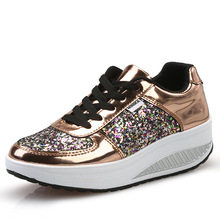 Koovan Women's Sneakers 2020 Sports Shoes Mirror Colorful Sequin Shoes Women's Sneakers With Rocking Dance Thick Bottom Female 2024 - buy cheap