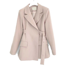 Blazer largo rosa con cinturón para mujer, chaqueta elegante de manga larga para oficina, traje sólido de alta calidad 2024 - compra barato