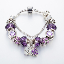 ANNAPAER-Pulseras de perlas de cristal púrpura para mujer, brazaletes con amuleto familiar de corazón, regalo de joyería para el día de la madre, B16068 2024 - compra barato