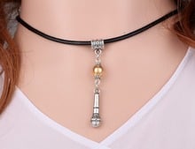 Microphone&Glass Bead Charms Vintage Silver Choker Collar Leather Necklace Pendant DIY Jewelry  Women Clothing Brand HOT A95 2024 - buy cheap