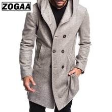 ZOGAA 2019, мужской Тренч, куртка, осенняя, мужская, s, пальто, повседневная, сплошной цвет, шерстяной Тренч, пальто для мужчин, одежда, длинное пальто для мужчин 2024 - купить недорого