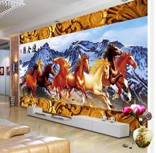 Woodcarving border Snowy Eight Horses TV backdrop stereoscopic 3d wallpaper 3d wall murals wallpaper 2024 - buy cheap