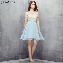 JaneVini 2018 A Line Short Bridesmaid Dresses Chiffon Sheer Scoop Neck Sequined Beaded Backless Formal Party Gowns Plus Size 2024 - buy cheap