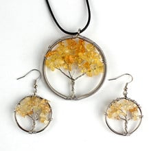 FYJS Unique Silver Plated Wire Tree of Life Pendant Earrings Natural Yellow Citrines Crystal Jewelry Sets 2024 - buy cheap