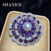 SHANICE 2018 luxury lady high quality women big flower pearl purple zircon full crystal brooch wedding gift lady fine jewelry 2024 - buy cheap