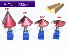 6mm*32mm,60 90 120 150degree CNC solid carbide end mill,milling cutter,woodworking router bit,wood tool,3D V engraving cutter 2024 - buy cheap