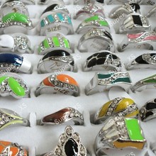 15Pcs Fashion Multicolor Enamel Rhinestone Alloy Silver Plated Rings For Women Jewelry Whole Bulk Lots LR110 Free Shipping 2024 - buy cheap