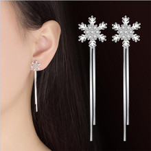 TJP Luxury Crystal Snowflake Women Tassel Earrings jewelry Hot Top Quality Silver Plated Long Earrings For Girl Lady Accessories 2024 - buy cheap