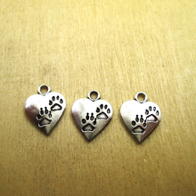 25pcs--17x14mm Paws Heart Charms silver tone Dog Lovers  DIY necklace/ bracelets  charms antique silver tone 2024 - buy cheap