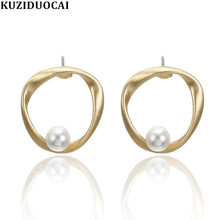 Kuziduocai New Fashion Jewelry Punk Bohe Concise Pearl Irregular Circle Matte Statement Drop Earrings For Women Brincos 2024 - buy cheap