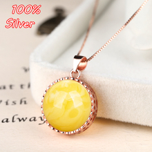 15mm 100% Sterling-Silver Color Plated rose gold round Pendant base blan set with honey wax amber female style Jewelry 2024 - buy cheap