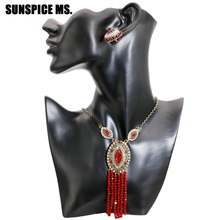 Sunspicems-Conjunto de joyería de cuentas africanas, pendientes de cristal, collar para mujer, bisutería de Color dorado Retro 2024 - compra barato