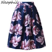 Neophil-vestido Midi plisado con flores para mujer, Falda corta acampanada de cintura alta, estampado Floral, color blanco y negro, 2021 2024 - compra barato