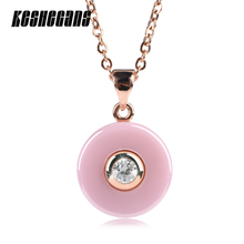 Romantic Lovely Pink Ceramic Pendant Necklace Simple Style Round Pendants Gold Silver Rose Gold Color For Women Girl Best Gifts 2024 - buy cheap