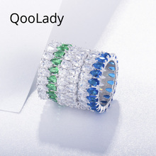 QooLady Sparkly Green Bule Double Rows Water Drop Cubic Zircon Big Round Prom Party Finger Rings for Women CZ Stone Jewelry F002 2024 - buy cheap