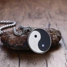 Mystical Symbol Yin Yang Pendant Necklace for Men, Stainless Steel Gossip Meditates Yoga Two Tone Male Jewelry 24 Inch 2024 - buy cheap
