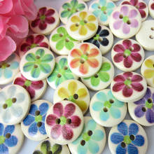 100pcs 5/8" Mixed 2-hole Printed Flower Pattern Wooden button Sewing Scrapbooking Crafts accessory 15mm buttons 2024 - buy cheap