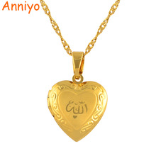 Anniyo/Сердце Аллах, ожерелье с подвеской для женщин мусульманские украшения для мужчин, золото, Цвет ислама форме плетённого кольца Мухаммаду #201902 2024 - купить недорого