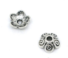 Zinc metal alloy Beads Caps Flower silver color (Fits 12mm-18mm Beads)Pattern Pattern 10mm(3/8")x 4mm(1/8"),25 PCs new 2024 - buy cheap