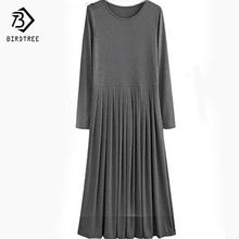 Autumn Plus Size 5XL Ankle-Length Dresses With Sashes Full Sleeve Casual Long Maxi Pleated Shirt Dress Grey Black XXXXL D63304R 2024 - buy cheap