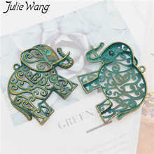 Collar de aleación verde antigua con dijes de elefante de 2 piezas con agujeros y 2 piezas 2024 - compra barato