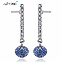 LUOTEEMI Popular Prevalent Fashionable Long Line Blue Color Drop Earrings Copper Cubic Zirconia For Women Wearing Occasion Party 2024 - buy cheap