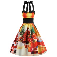 Women Christmas Dress 2018 Floral Slim Vintage Dress Sleeveless Casual Elegant Party Festival Gift Dresses costume Plus Size 2024 - buy cheap