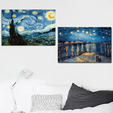 Famous Vintage Van Gogh Starry Night Wall Canvas Art Impressionist Landscape Painting Poster and Print Picture for Living Room 2024 - buy cheap