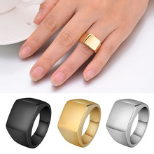Anéis de moda quadrado grande largura signet anéis titanium homem de aço dedo preto/cor ouro masculino anel jóias anjo 2024 - compre barato