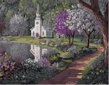 White chapel DIY drawing by numbers landscape painting on canvas hand painted coloring by numbers 40x50 framed 2024 - buy cheap