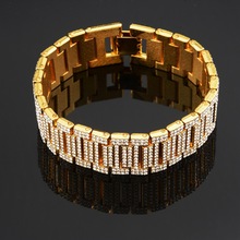 Good Quality Full Crystal Watchband Bracelet Bangles Men Iced Out Rhinestone Strap Adjustable Bracelet Men Jewelry Gift Box 2024 - buy cheap