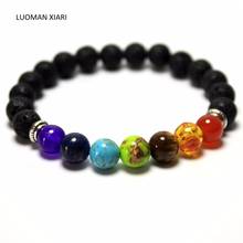 10 PCS Mix 7 Color Bracelets Black Natural Lava 7 Chakra Healing Balance 8 mm Beads Bracelet For Men Women  Reiki Prayer Stones 2024 - buy cheap